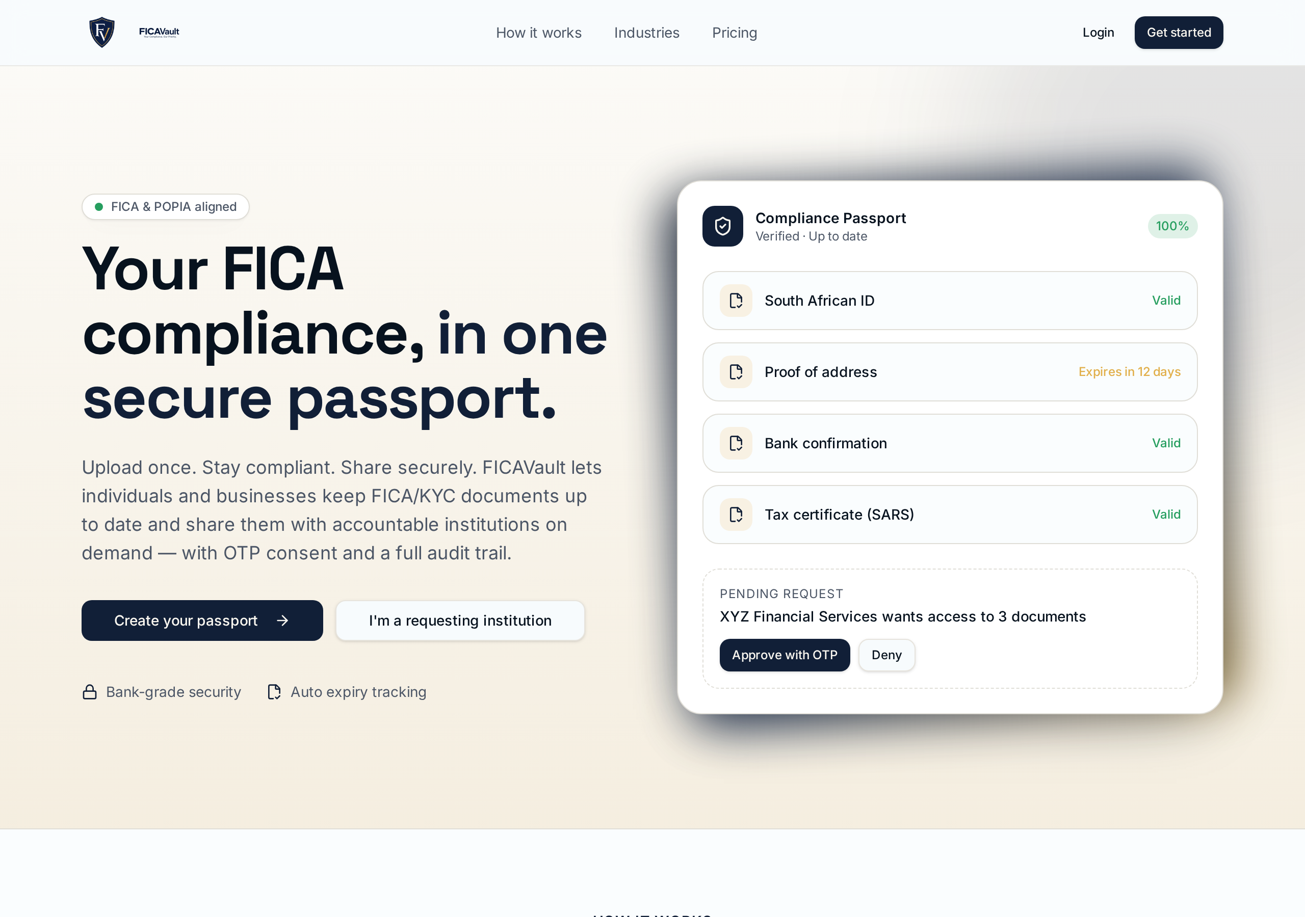 FICAVault landing page