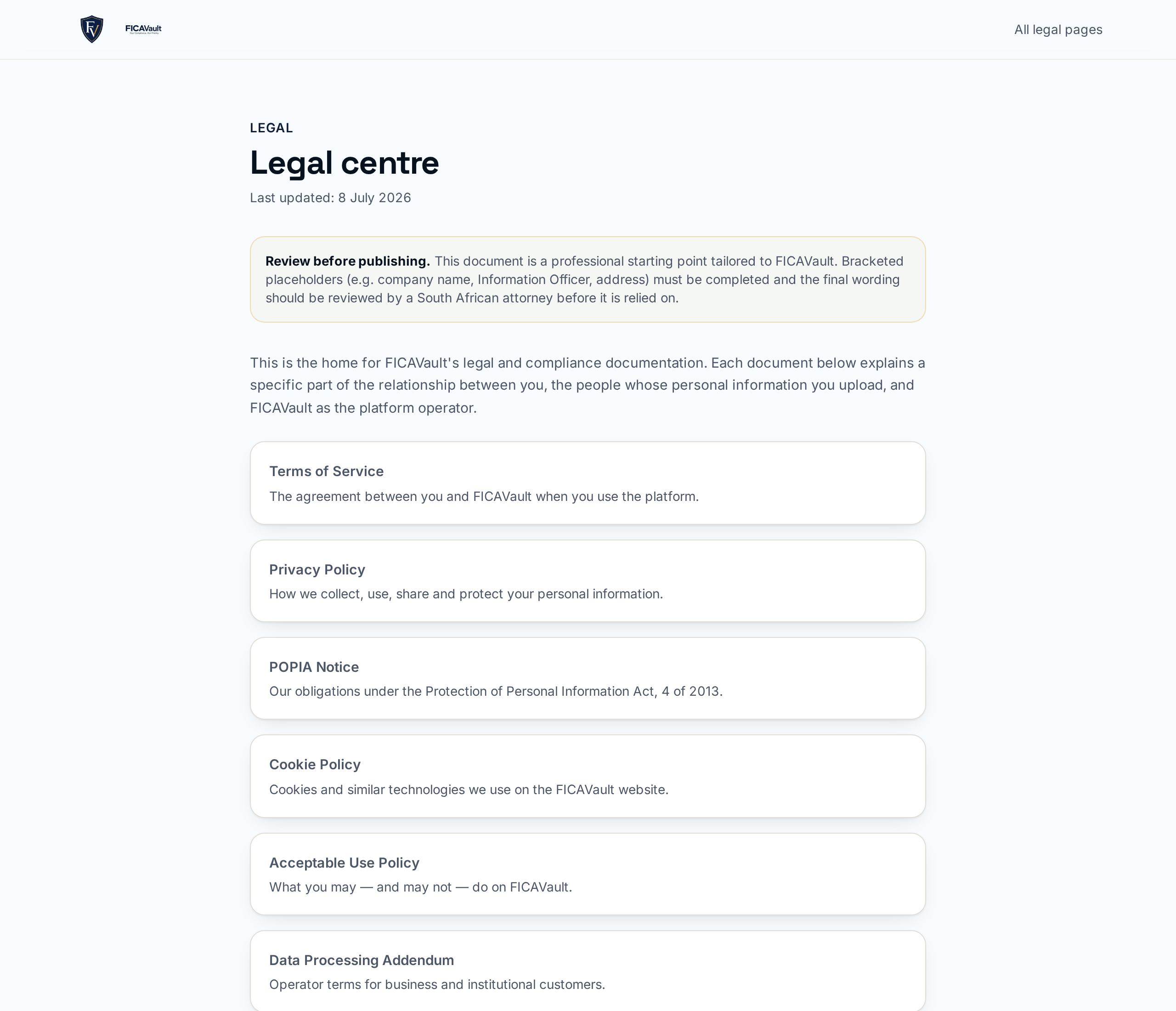 FICAVault legal centre