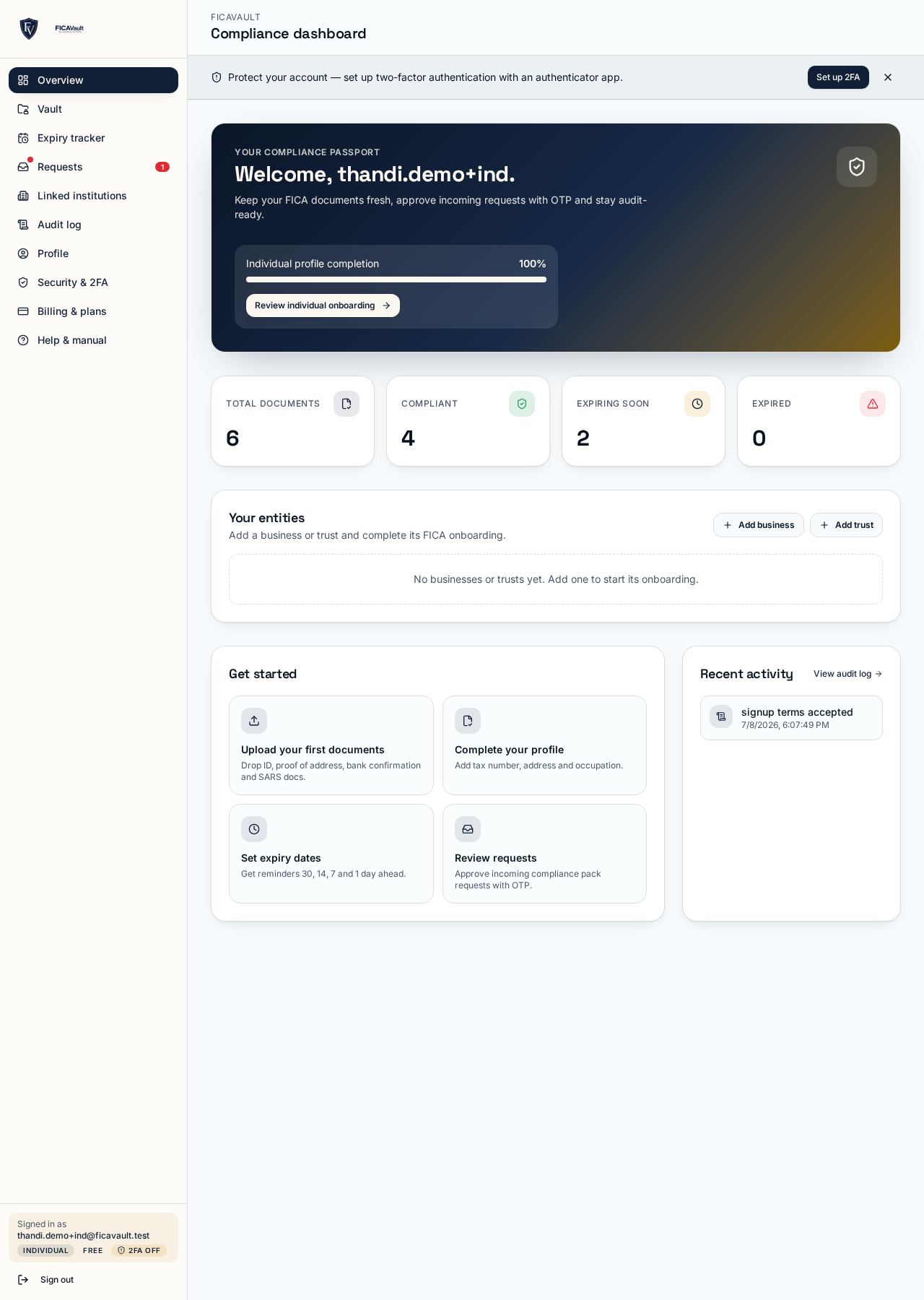 Individual dashboard with mocked data