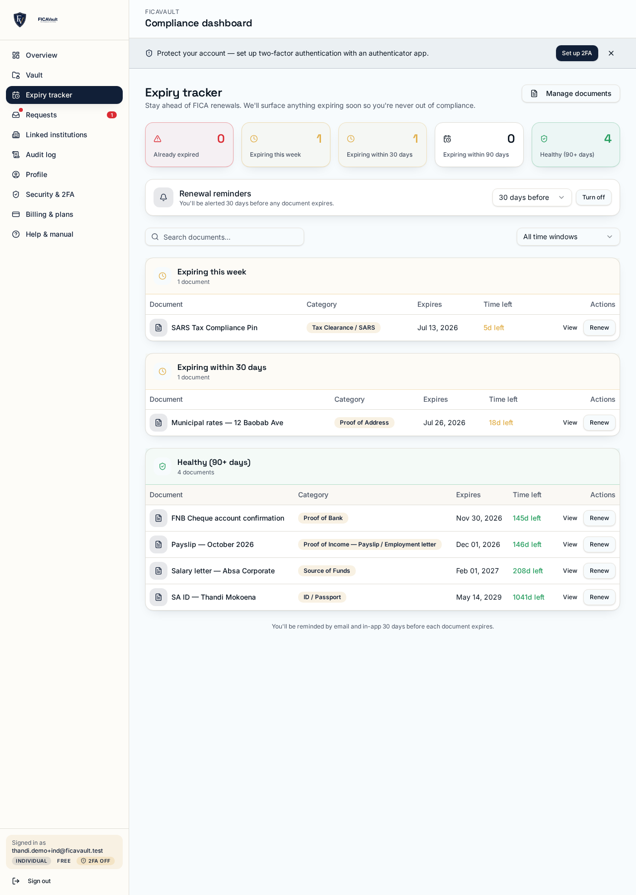 Expiry tracker with example documents